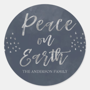 Weltfrieden-blaues und silbernes Watercolor-Foto Runder Aufkleber