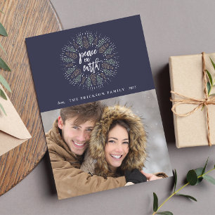 Weltfrieden   Blue Holiday Foto Card Mitternacht Feiertagskarte