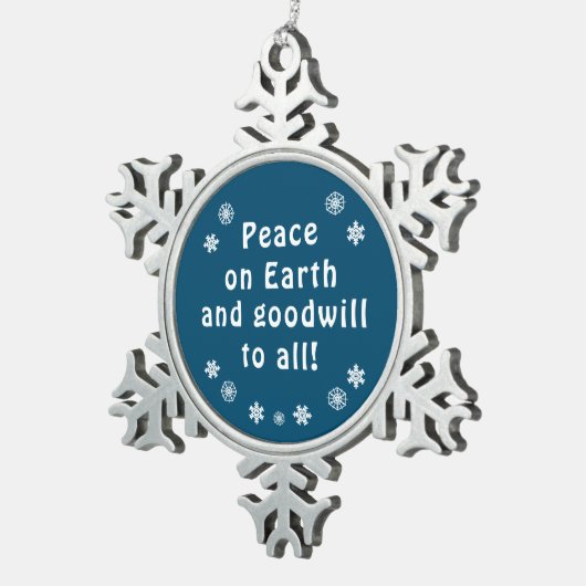 Weltfrieden Blue Snowflake Schneeflocken Zinn-Ornament (Rechts)