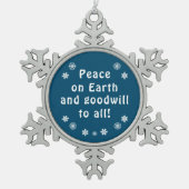 Weltfrieden Blue Snowflake Schneeflocken Zinn-Ornament (Vorderseite)