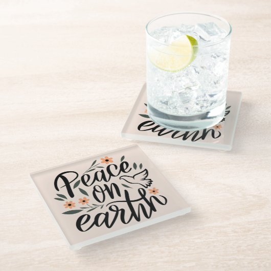 Weltfrieden Blumendesign Glasuntersetzer (Schrägansicht)