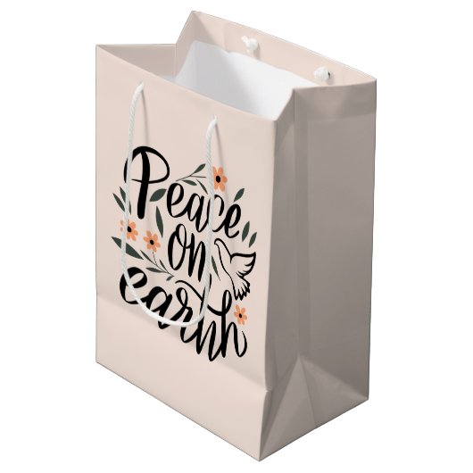 Weltfrieden Blumendesign Mittlere Geschenktüte (Vorderseite Schrägansicht)