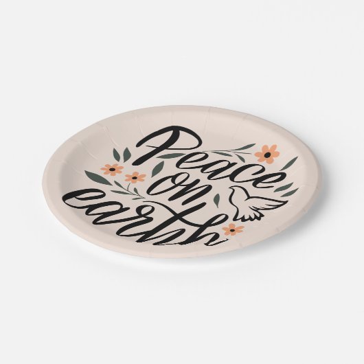 Weltfrieden Blumendesign Pappteller (Schrägansicht)