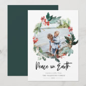 Weltfrieden Botanischer Berry Wreath Foto Feiertagskarte (Vorne/Hinten)