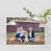 Weltfrieden Calligraphy Holiday Foto Card Feiertagskarte (Stehend Vorderseite)