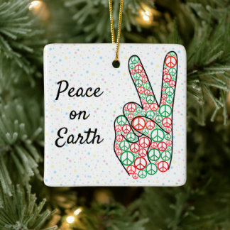 Weltfrieden Christmas Peace Sign Keramikornament