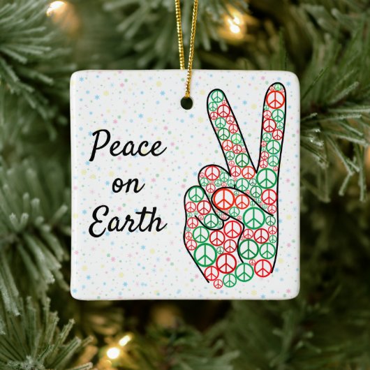 Weltfrieden Christmas Peace Sign Keramikornament (Baum)