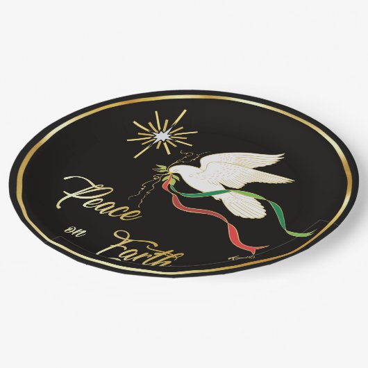 Weltfrieden der weißen Taube Pappteller (Schrägansicht)