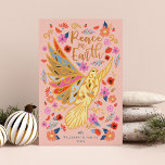 Weltfrieden Dove Floral Folk Rosa Feiertagskarte<br><div class="desc">Unsere Weihnachts-Weihnachtskarte wird durch die Schönheit und den Stil der skandinavischen Volkskunst inspiriert, aber mit einem modernen und Vintagen Flair. Unser Design vermittelt eine Welt aus Hoffnung, Liebe und Frieden, die durch Kunst, Bilder und Farbe dargestellt wird. Tiefe Kontraste werden mit fröhlichen, leuchtenden Farben wie Rot, Gelb, Rosa, Blau, Gold...</div>