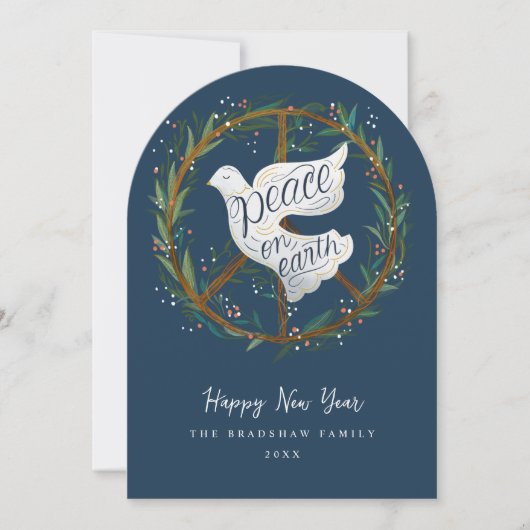 Weltfrieden Dove Peace Sign Wreath Holiday Card Einladung (Vorderseite)