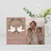 Weltfrieden Doves Christmas CUSTOM 3 FOTO Feiertagskarte (Stehend Vorderseite)