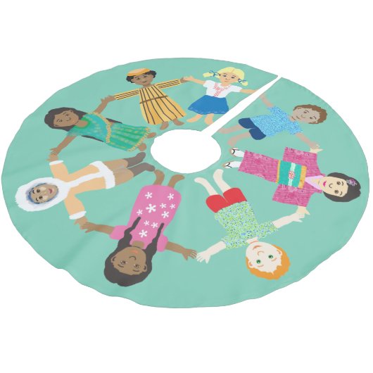 Weltfrieden, eine Welt Polyester Weihnachtsbaumdecke (Schrägansicht)