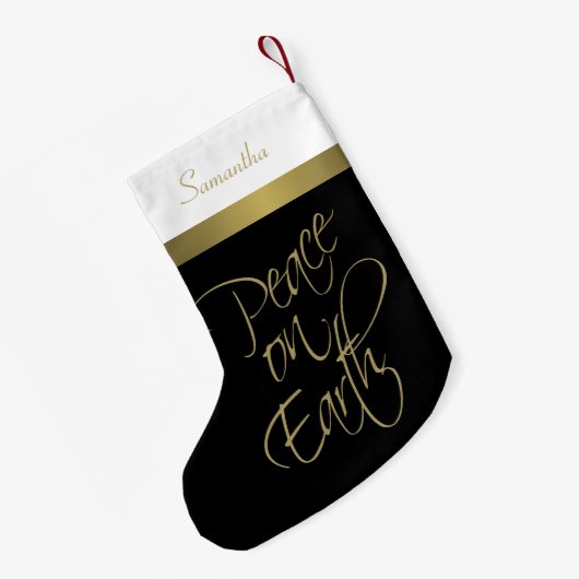 Weltfrieden Elegant Schwarz, Gold und Weiß Kleiner Weihnachtsstrumpf (Rückseite (Hängend))