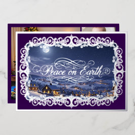Weltfrieden, Familienportrait Lila Silber Folien Feiertagskarte