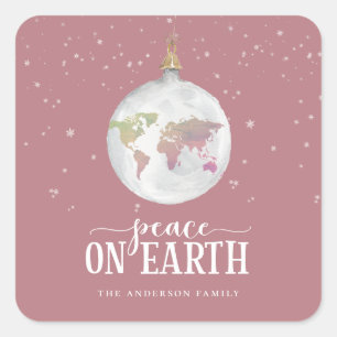 Weltfrieden Globe Ornament Dusty Rose Holiday Quadratischer Aufkleber