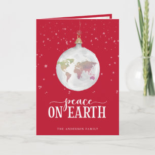 Weltfrieden Globe Ornament Rote Ferienkarte Feiertagskarte