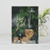 Weltfrieden Gold Herzstück Weihnachtsbaum Feiertagskarte (Stehend Vorderseite)
