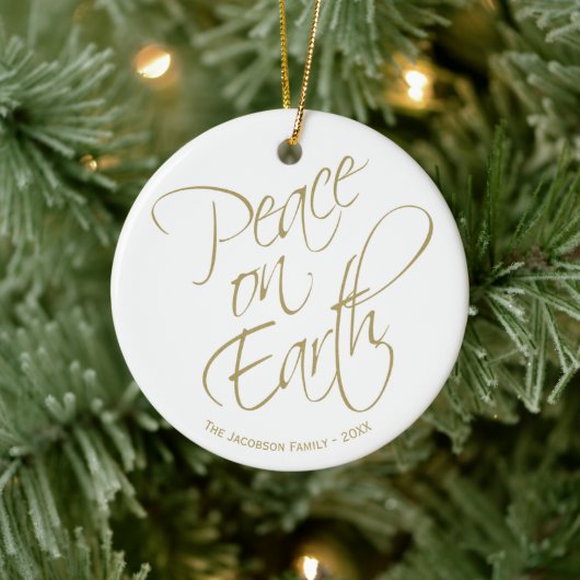 Weltfrieden Gold Script Foto Keramik Ornament (Baum)