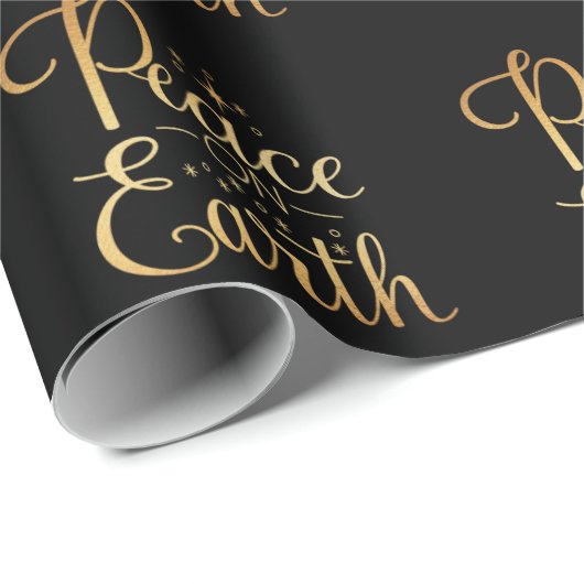 Weltfrieden Gold Typografy Black Chic Holiday Geschenkpapier (Rolleneckpunkt)