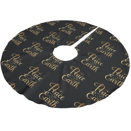 Weltfrieden Gold Typografy Black Chic Holiday Polyester Weihnachtsbaumdecke (Schrägansicht)