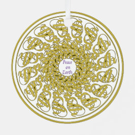 Weltfrieden Golden Text Graphic Art Mandala Ornament Aus Metall