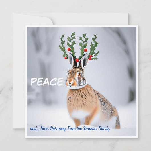 Weltfrieden: Holly Crown Hare Peace Liebe Karte (Vorderseite)