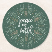 Weltfrieden | Hunter Green Holiday Runder Pappuntersetzer (Vorderseite)