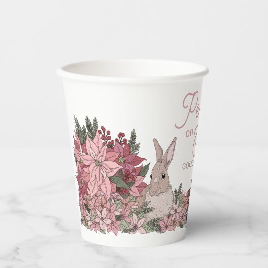 Weltfrieden Kaninchen in Blume rosa Pappbecher (Vorderseite)