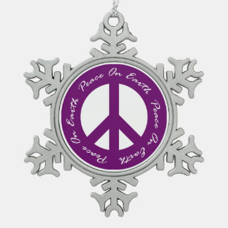 Weltfrieden-lila Feiertags-Friedenszeichen Schneeflocken Zinn-Ornament