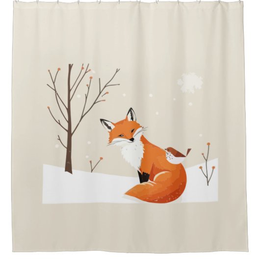 Weltfrieden Minimalistisch Fox Bird Niedlicher Tie Duschvorhang (Vorderseite)