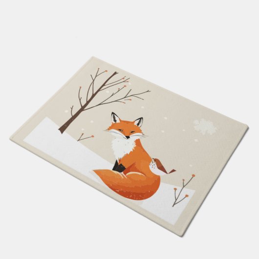 Weltfrieden Minimalistisch Fox Bird Niedlicher Tie Fußmatte (Schrägansicht)