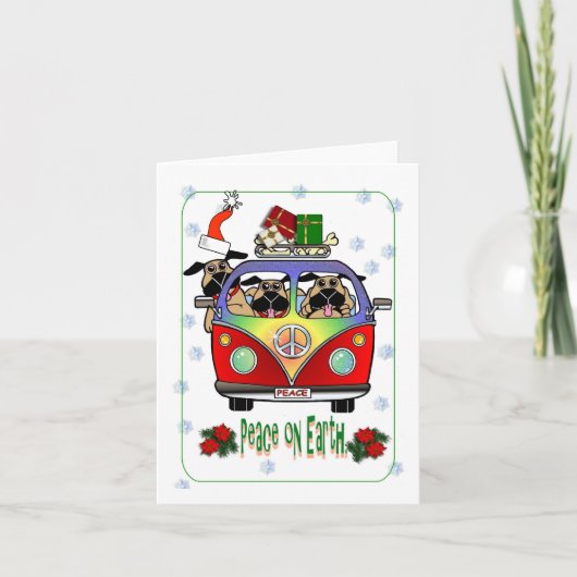 Weltfrieden-Mops-Weihnachtskarte Feiertagskarte (Vorderseite)