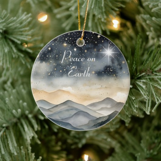 Weltfrieden Mountain Sky Star Familienname Keramik Ornament (Baum)