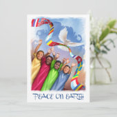 Weltfrieden. Multikulturelle Kinder Weihnachtskart Feiertagskarte (Stehend Vorderseite)