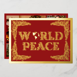 Weltfrieden, Planet Erde in Rot, Gold Folien Feiertagskarte