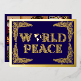 Weltfrieden, Planet Erde, Lila, Gold Folien Feiertagskarte