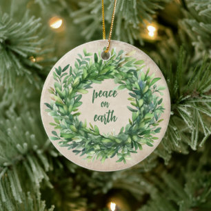 Weltfrieden Rustikale Boxwood Wasserfarben Urlaub Keramik Ornament