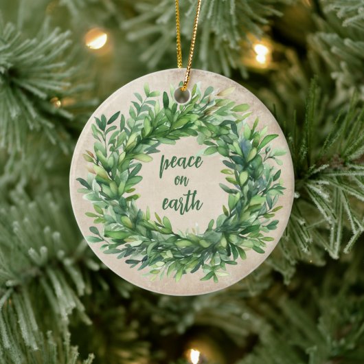 Weltfrieden Rustikale Boxwood Wasserfarben Urlaub Keramik Ornament (Baum)