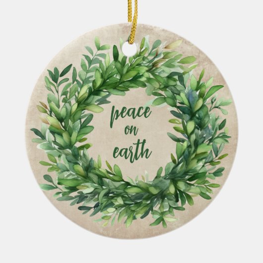 Weltfrieden Rustikale Boxwood Wasserfarben Urlaub Keramik Ornament (Vorne)