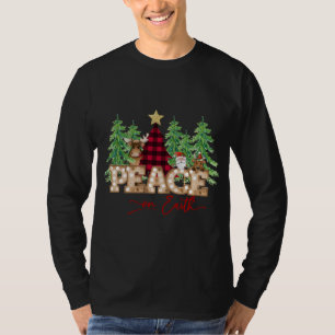 Weltfrieden Santa Reindeer Buffalo Karierter Baum  T-Shirt