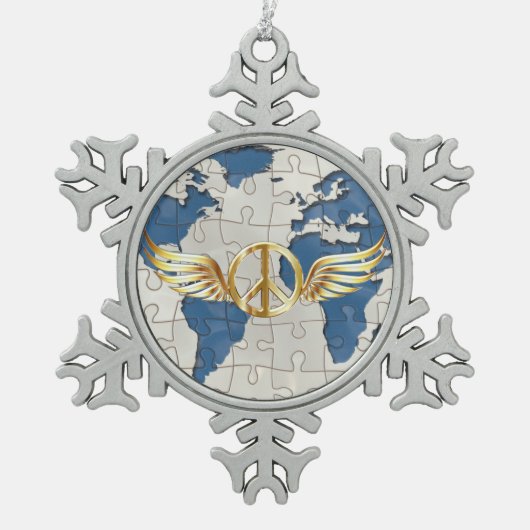 Weltfrieden Schneeflocken Zinn-Ornament (Vorderseite)