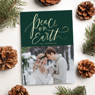 Weltfrieden Script Green und Gold Folien Feiertagskarte