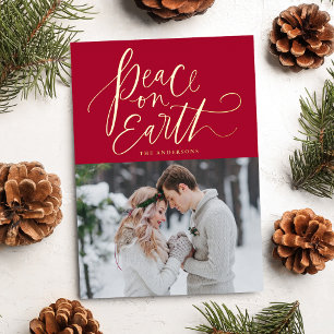 Weltfrieden Script Red und Gold Folien Feiertagskarte