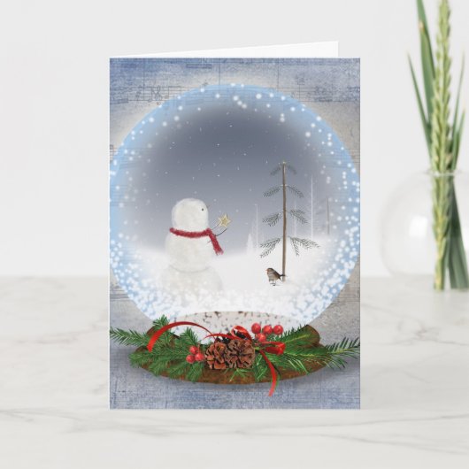 Weltfrieden Snow Globe mit Schneemann Feiertagskarte (Vorderseite)