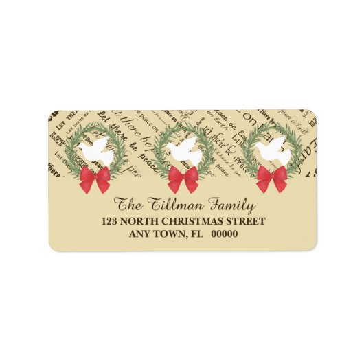 Weltfrieden-Taube, Olivenöl-Blätter, Typografie, B Adressaufkleber (Vorne)