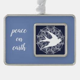 Weltfrieden-TaubeMandala Rahmen-Ornament Silber