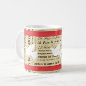 Weltfrieden-Typografie, roter Bogen, tauchte Kaffeetasse (Vorderseite Links)