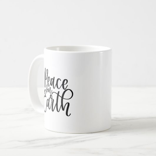Weltfrieden Typografie Weihnachten Kaffeetasse (Vorderseite Links)