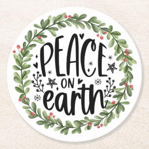 Weltfrieden Watercolor Wreath Runder Pappuntersetzer