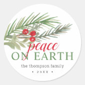 Weltfrieden Weihnachtsgrün Runder Aufkleber (Vorderseite)